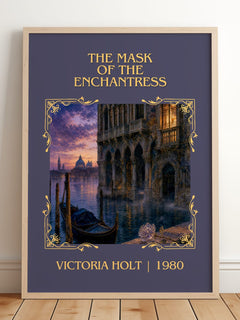 The Mask of the Enchantress Classic Book Art Print by Victoria Holt – framed print leaning on a wooden floor