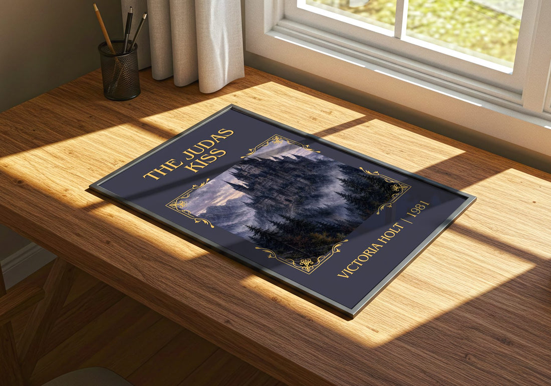 The Judas Kiss Classic Book Art Print by Victoria Holt – print on a sunlit desk