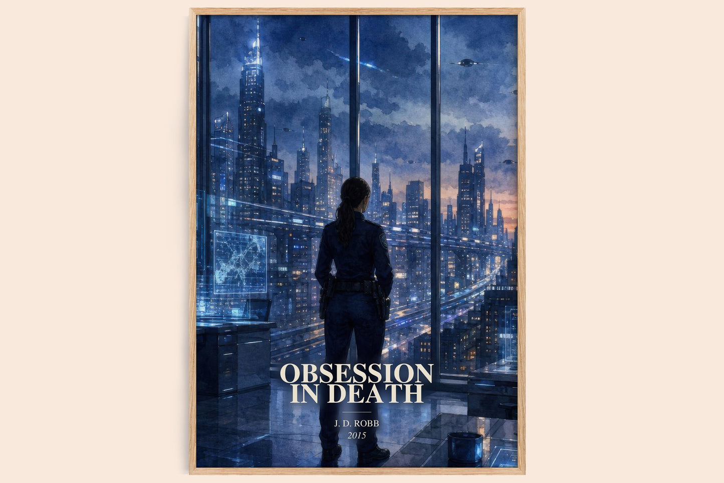 Obsession In Death watercolour book poster by J. D. Robb – framed literary art print