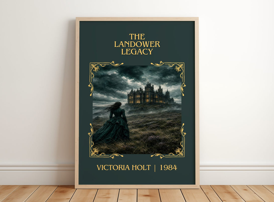 The Landower Legacy Classic Book Art Print by Victoria Holt – framed print leaning on a wooden floor