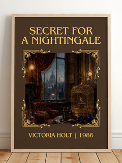 Secret for a Nightingale Classic Book Art Print by Victoria Holt – framed print leaning on a wooden floor