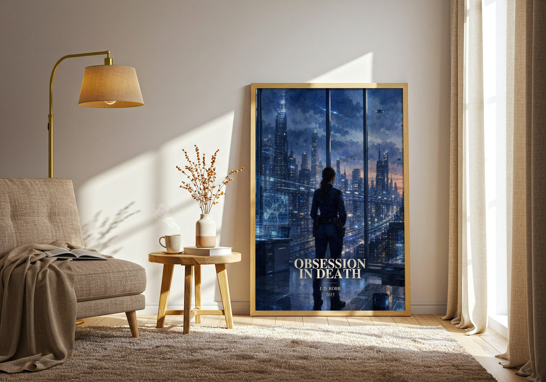 Obsession In Death watercolour print in frame leaning in hallway – mystery wall art (mockup)