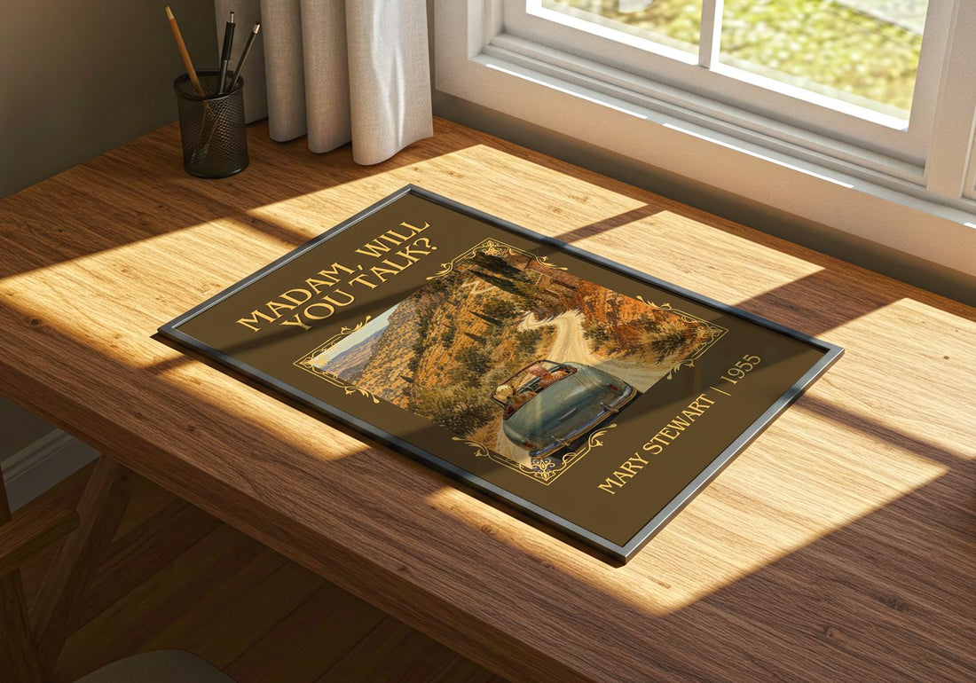 Madam, Will You Talk? Classic Book Art Print by Mary Stewart – print on a sunlit desk