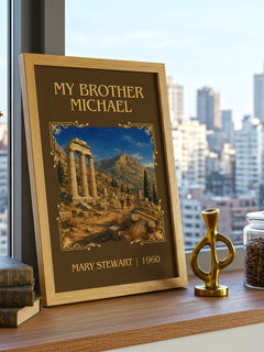 My Brother Michael Classic Book Art Print by Mary Stewart – framed print on a city-view windowsill