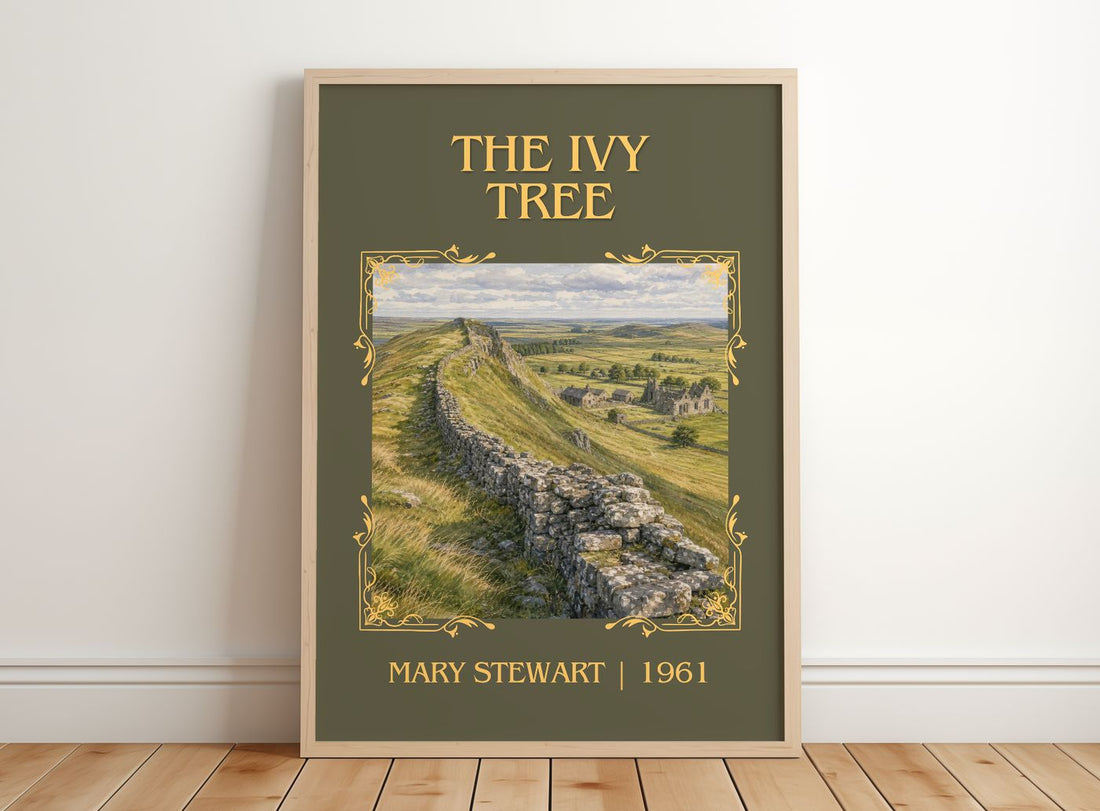 The Ivy Tree Classic Book Art Print by Mary Stewart – framed print leaning on a wooden floor