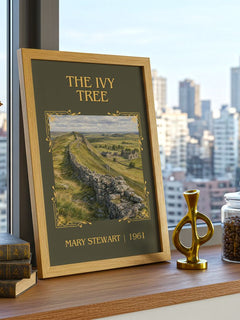 The Ivy Tree Classic Book Art Print by Mary Stewart – framed print on a city-view windowsill