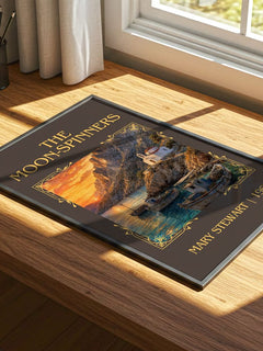 The Moon-Spinners Classic Book Art Print by Mary Stewart – print on a sunlit desk