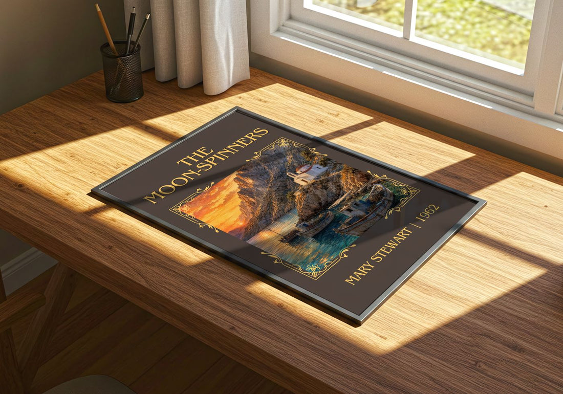 The Moon-Spinners Classic Book Art Print by Mary Stewart – print on a sunlit desk