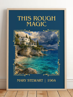 This Rough Magic Classic Book Art Print by Mary Stewart – framed print leaning on a wooden floor