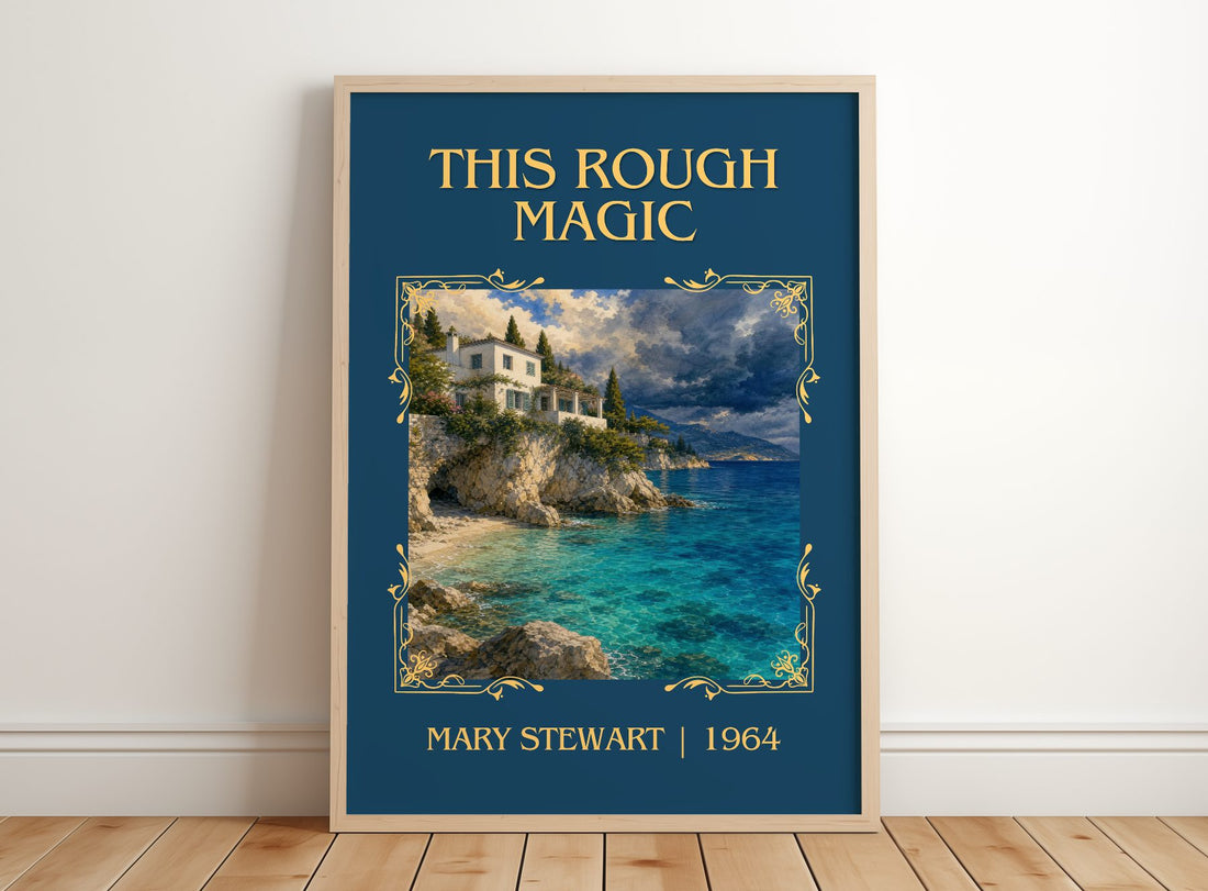 This Rough Magic Classic Book Art Print by Mary Stewart – framed print leaning on a wooden floor