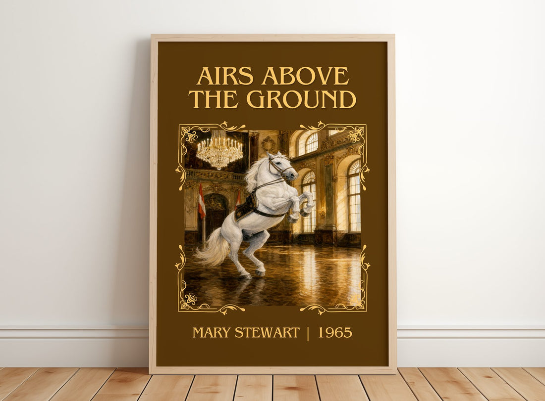 Airs Above the Ground Classic Book Art Print by Mary Stewart – framed print leaning on a wooden floor
