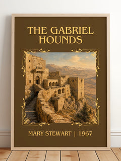 The Gabriel Hounds Classic Book Art Print by Mary Stewart – framed print leaning on a wooden floor