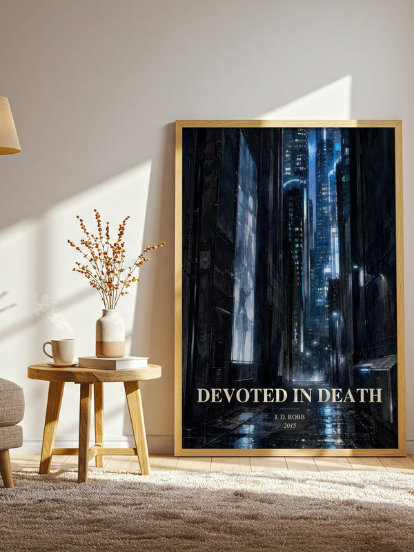 Devoted In Death watercolour print in frame leaning in hallway – thriller wall art