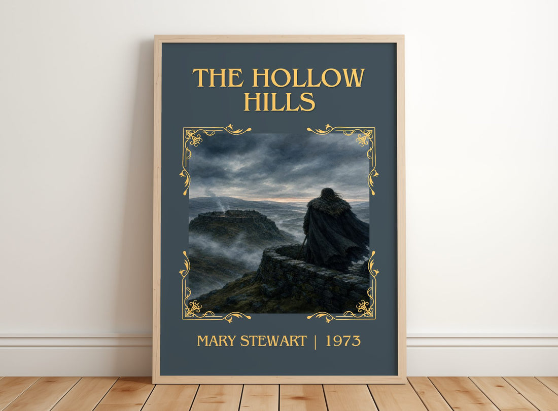 The Hollow Hills Classic Book Art Print by Mary Stewart – framed print leaning on a wooden floor