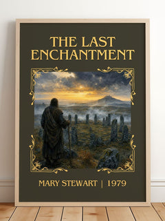The Last Enchantment Classic Book Art Print by Mary Stewart – framed print leaning on a wooden floor