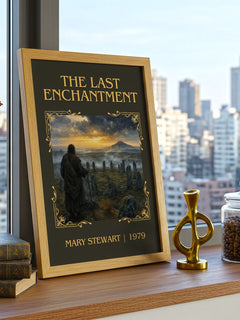 The Last Enchantment Classic Book Art Print by Mary Stewart – framed print on a city-view windowsill