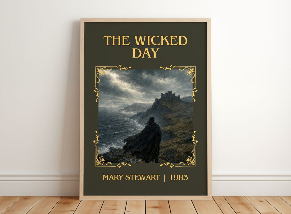 The Wicked Day Classic Book Art Print by Mary Stewart – framed print leaning on a wooden floor