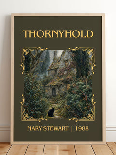 Thornyhold Classic Book Art Print by Mary Stewart – framed print leaning on a wooden floor