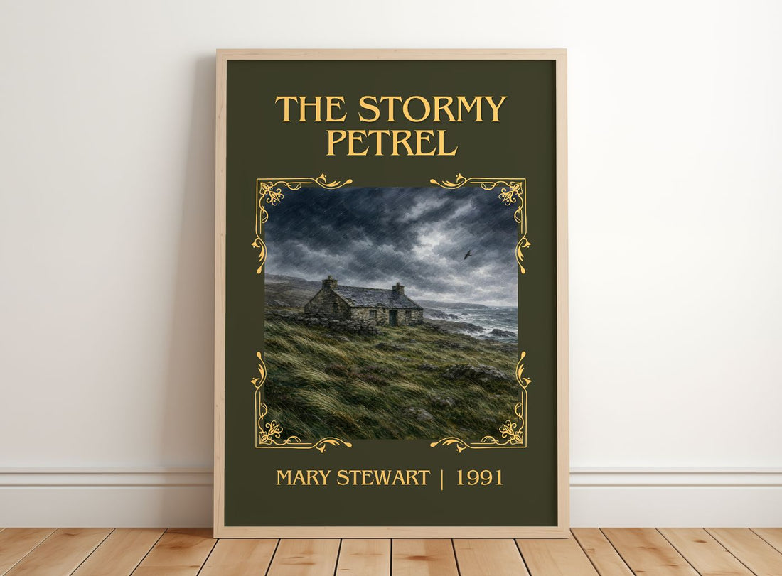 The Stormy Petrel Classic Book Art Print by Mary Stewart – framed print leaning on a wooden floor
