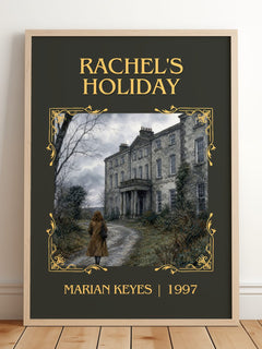 Rachel's Holiday Classic Book Art Print by Marian Keyes – framed print leaning on a wooden floor