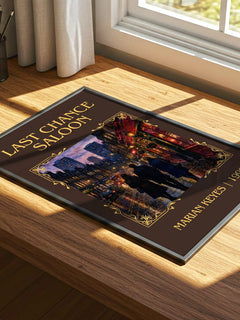 Last Chance Saloon Classic Book Art Print by Marian Keyes – print on a sunlit desk