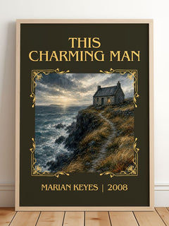 This Charming Man Classic Book Art Print by Marian Keyes – framed print leaning on a wooden floor