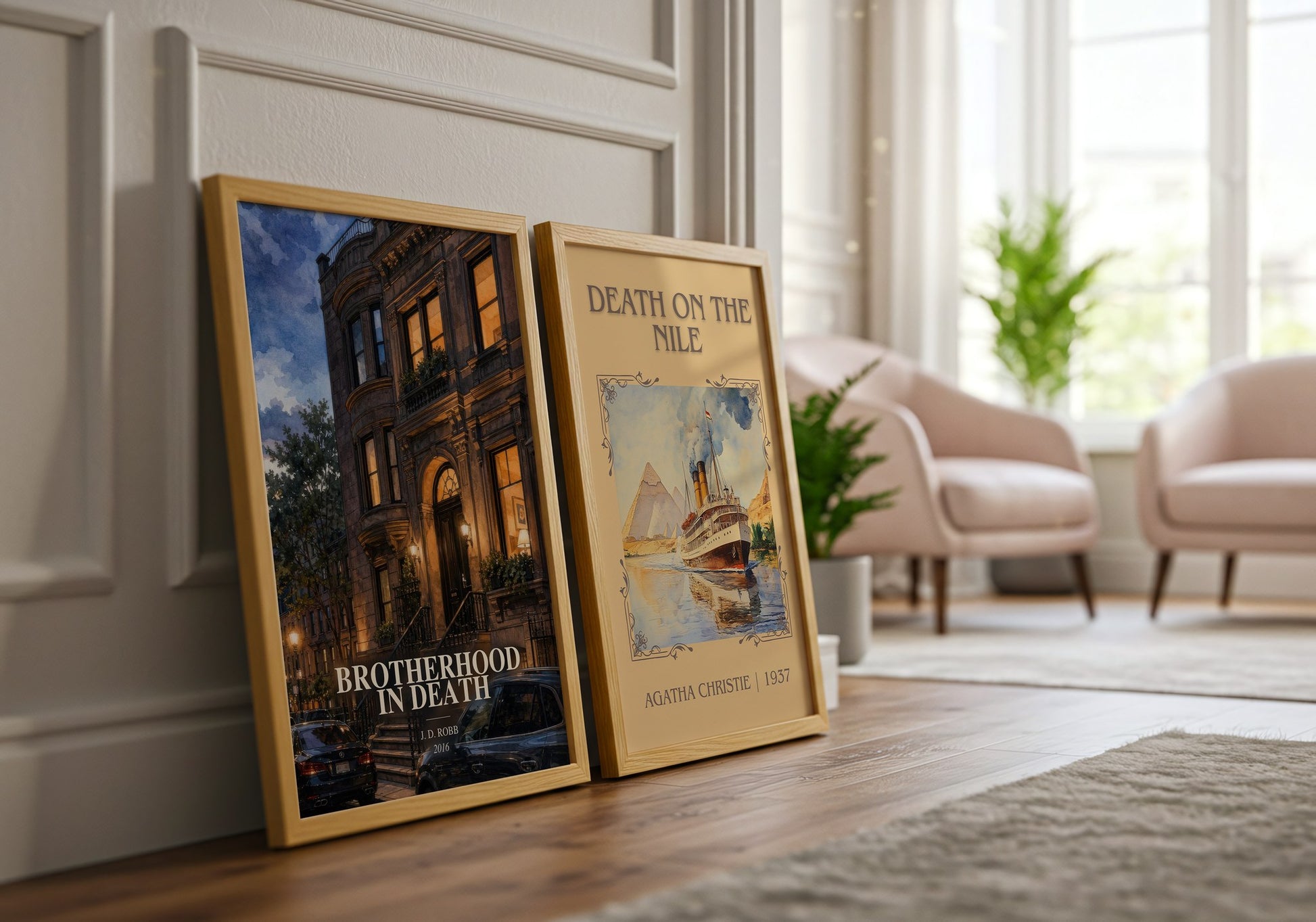 Brotherhood In Death watercolour print framed by window – literary home decor