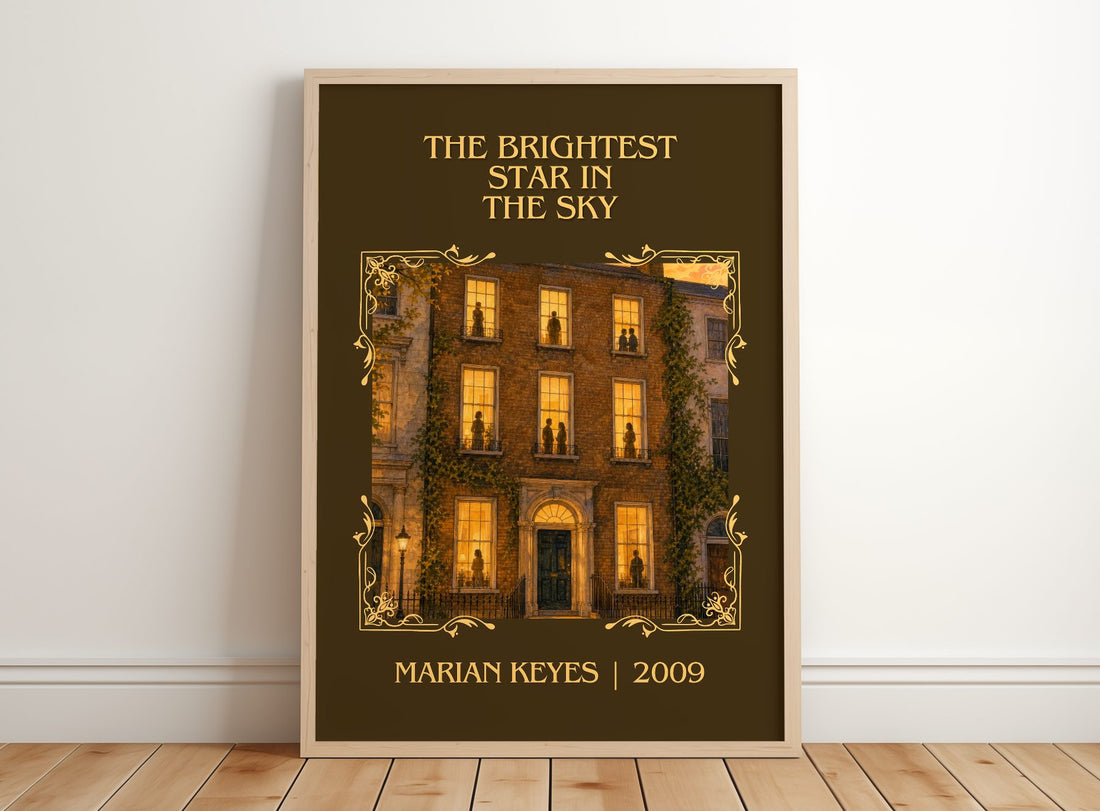The Brightest Star in the Sky Classic Book Art Print by Marian Keyes – framed print leaning on a wooden floor