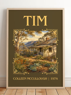 Tim Classic Book Art Print by Colleen McCullough – framed print leaning on a wooden floor