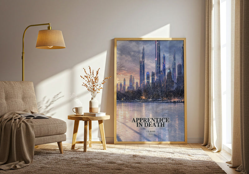 Apprentice In Death watercolour print in frame leaning in hallway – thriller wall art