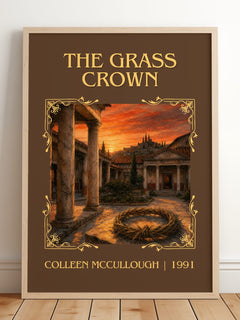 The Grass Crown Classic Book Art Print by Colleen McCullough – framed print leaning on a wooden floor