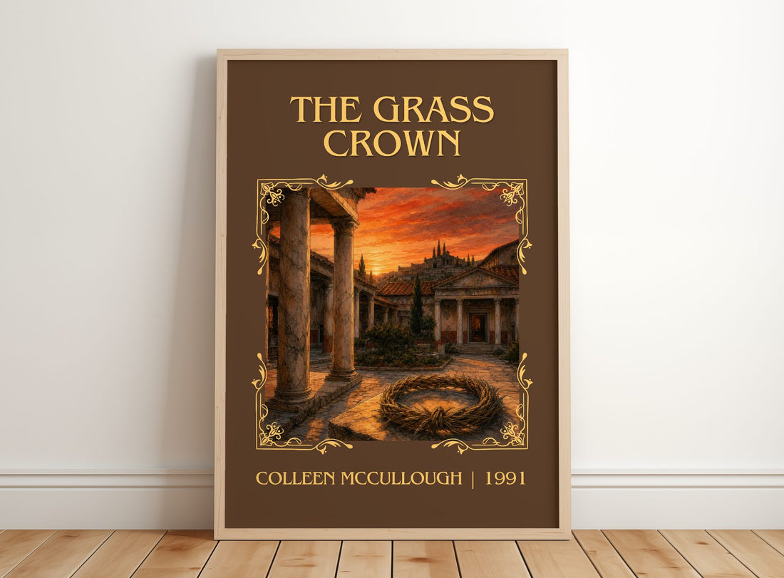 The Grass Crown Classic Book Art Print by Colleen McCullough – framed print leaning on a wooden floor