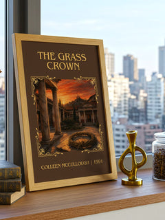 The Grass Crown Classic Book Art Print by Colleen McCullough – framed print on a city-view windowsill