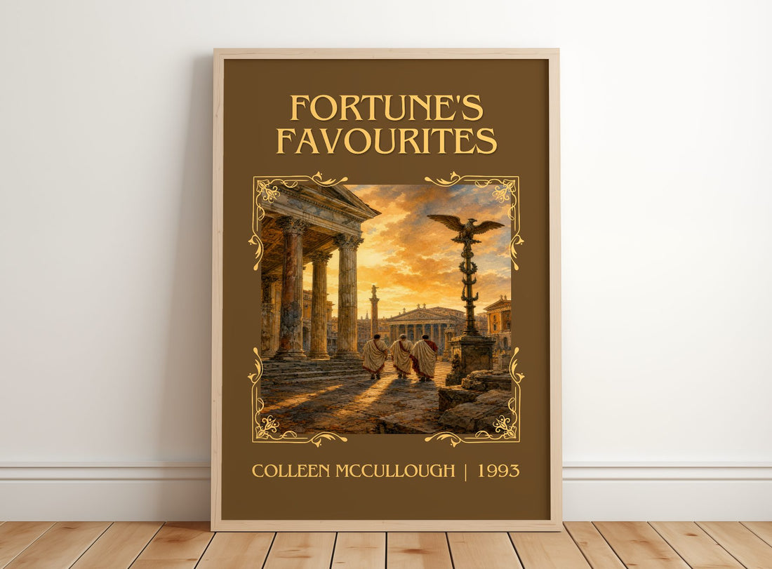 Fortune's Favourites Classic Book Art Print by Colleen McCullough – framed print leaning on a wooden floor