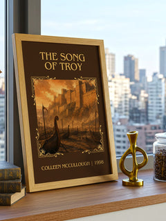 The Song of Troy Classic Book Art Print by Colleen McCullough – framed print on a city-view windowsill