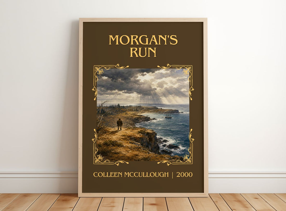 Morgan's Run Classic Book Art Print by Colleen McCullough – framed print leaning on a wooden floor