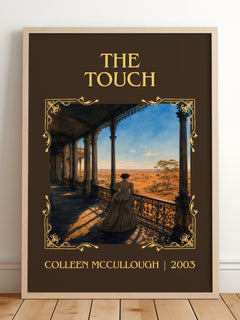 The Touch Classic Book Art Print by Colleen McCullough – framed print leaning on a wooden floor
