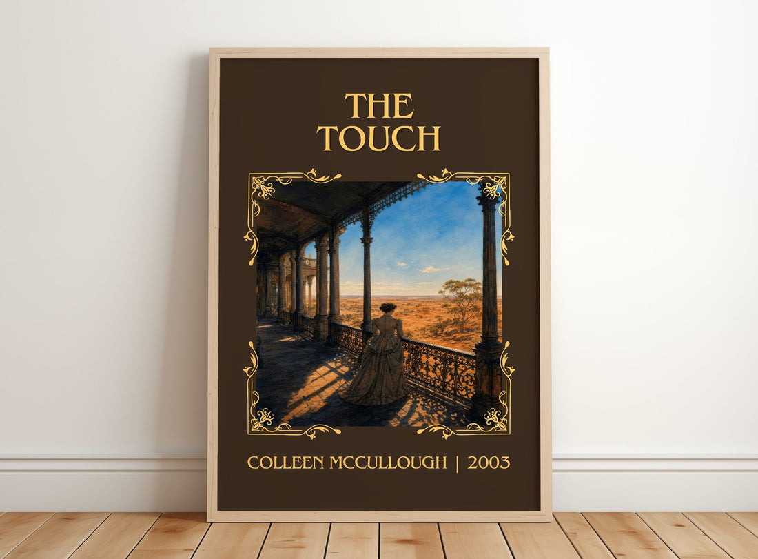 The Touch Classic Book Art Print by Colleen McCullough – framed print leaning on a wooden floor