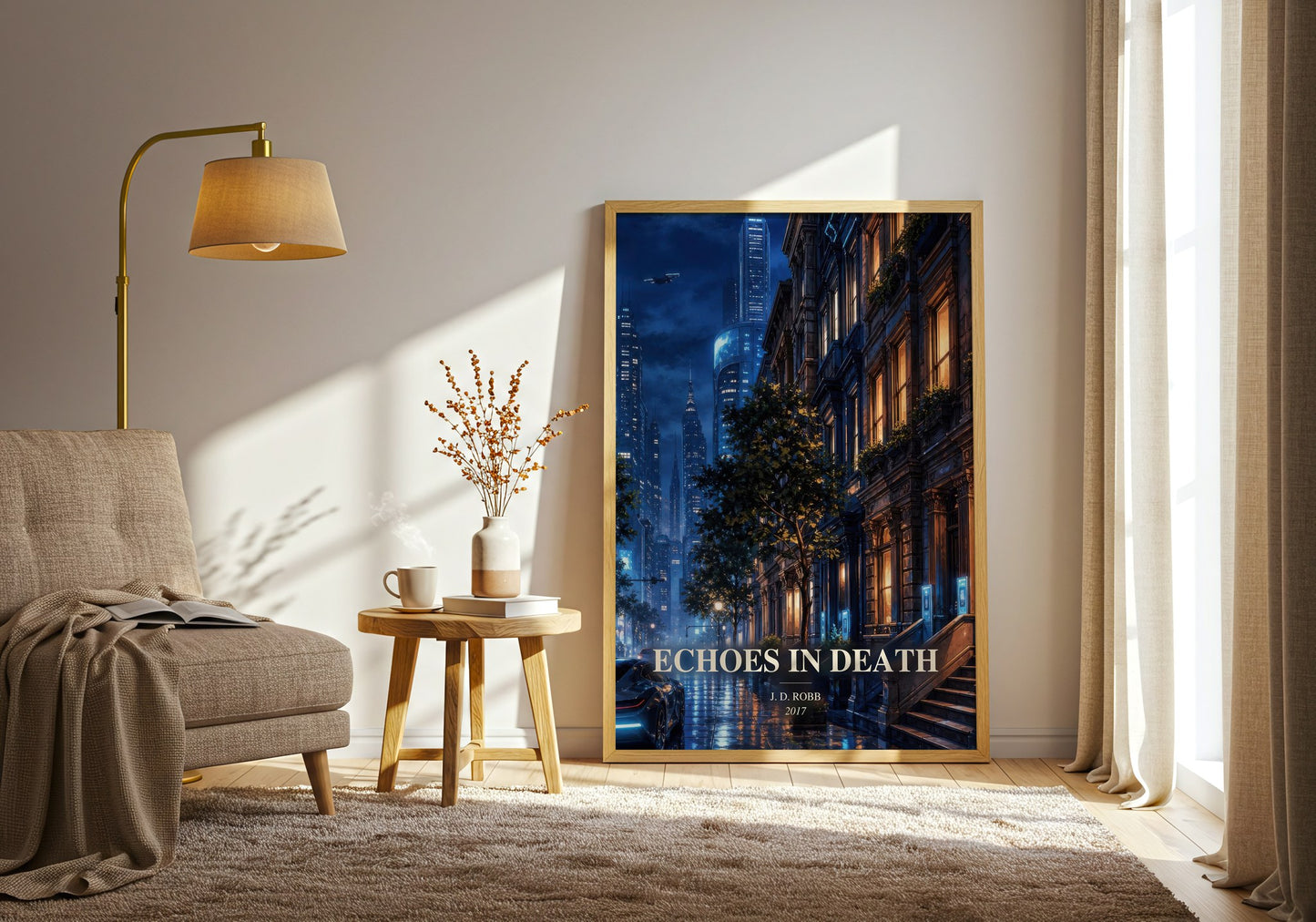 Echoes In Death watercolour print in frame leaning in hallway – mystery wall art