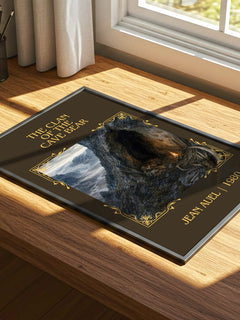 The Clan of the Cave Bear Classic Book Art Print by Jean Auel – print on a sunlit desk