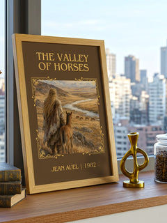 The Valley of Horses Classic Book Art Print by Jean Auel – framed print on a city-view windowsill