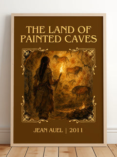 The Land of Painted Caves Classic Book Art Print by Jean Auel – framed print leaning on a wooden floor