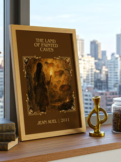 The Land of Painted Caves Classic Book Art Print by Jean Auel – framed print on a city-view windowsill