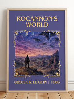 Rocannon's World Classic Book Art Print by Ursula K. Le Guin – framed print leaning on a wooden floor