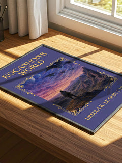 Rocannon's World Classic Book Art Print by Ursula K. Le Guin – print on a sunlit desk