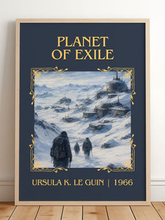 Planet of Exile Classic Book Art Print by Ursula K. Le Guin – framed print leaning on a wooden floor