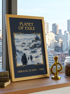 Planet of Exile Classic Book Art Print by Ursula K. Le Guin – framed print on a city-view windowsill