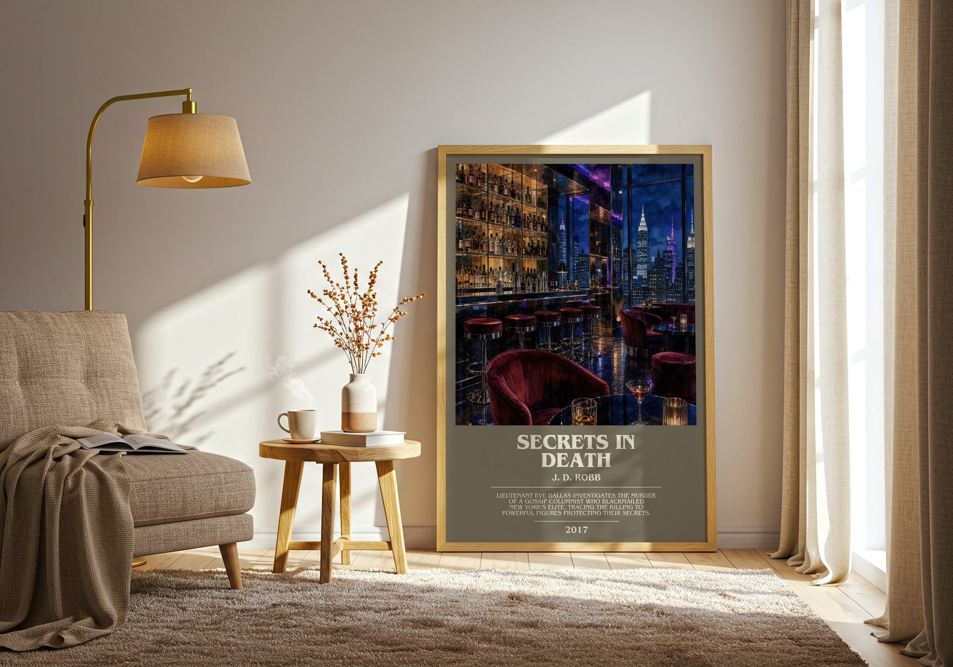 Secrets In Death bookish print on bookshelf – J. D. Robb fan gift