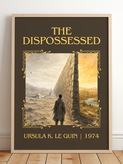 The Dispossessed Classic Book Art Print by Ursula K. Le Guin – framed print leaning on a wooden floor