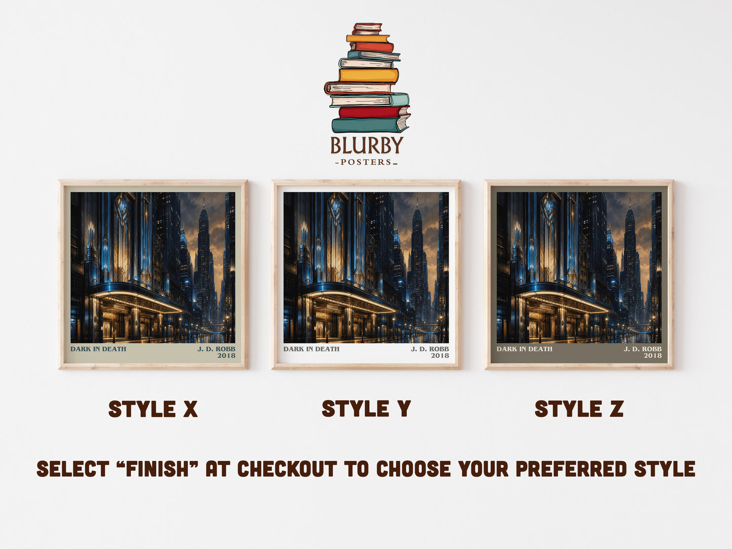 Dark In Death literary print in frame leaning in hallway – thriller wall art